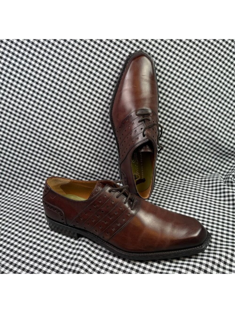 Oliver Sweeney Brown Leather Oxford Shoes Perforated Cap Toe Italy Mens 11